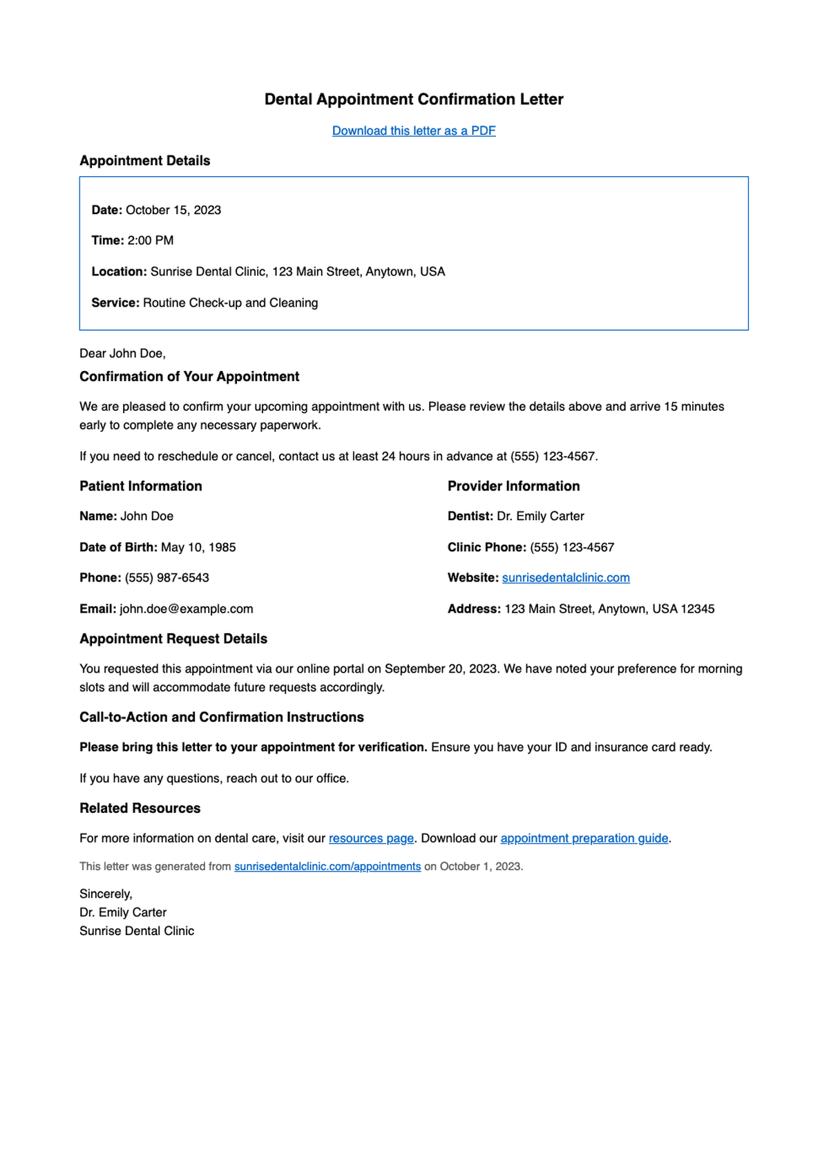 Dental Appointment Confirmation Letter Collection with Download Links_variant_2